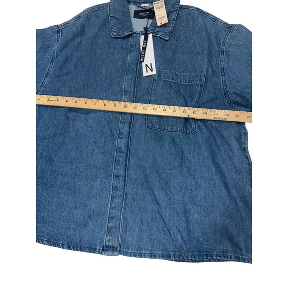 Noisy May Denim Shirt Oversized Short Sleeve Button Up Blue XL - Picture 4 of 11